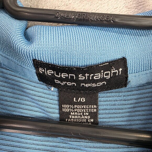 Mens Eleven Straight Byron Nelson Blue & Black Striped Polo Shirt Short Sleeve L - Picture 4 of 8